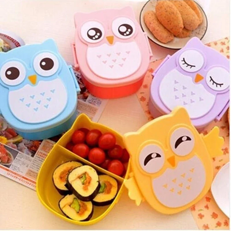 High-capacity Owl Lunch Box Childrens Cartoon Pattern Plastic Anti Drop Food Container Tableware Pupil Outdoor Picnic Bento Boxs