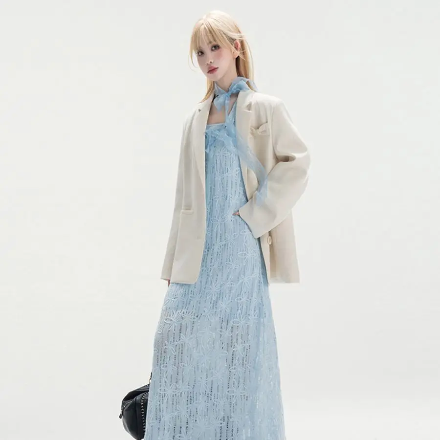 Insozkdg أوائل الربيع بدلة على الموضة الجديدة معطف المرأة بلايز الحلو عودة تعادل القوس تصميم جوفاء فضفاض سترات غير رسمية النساء الملابس