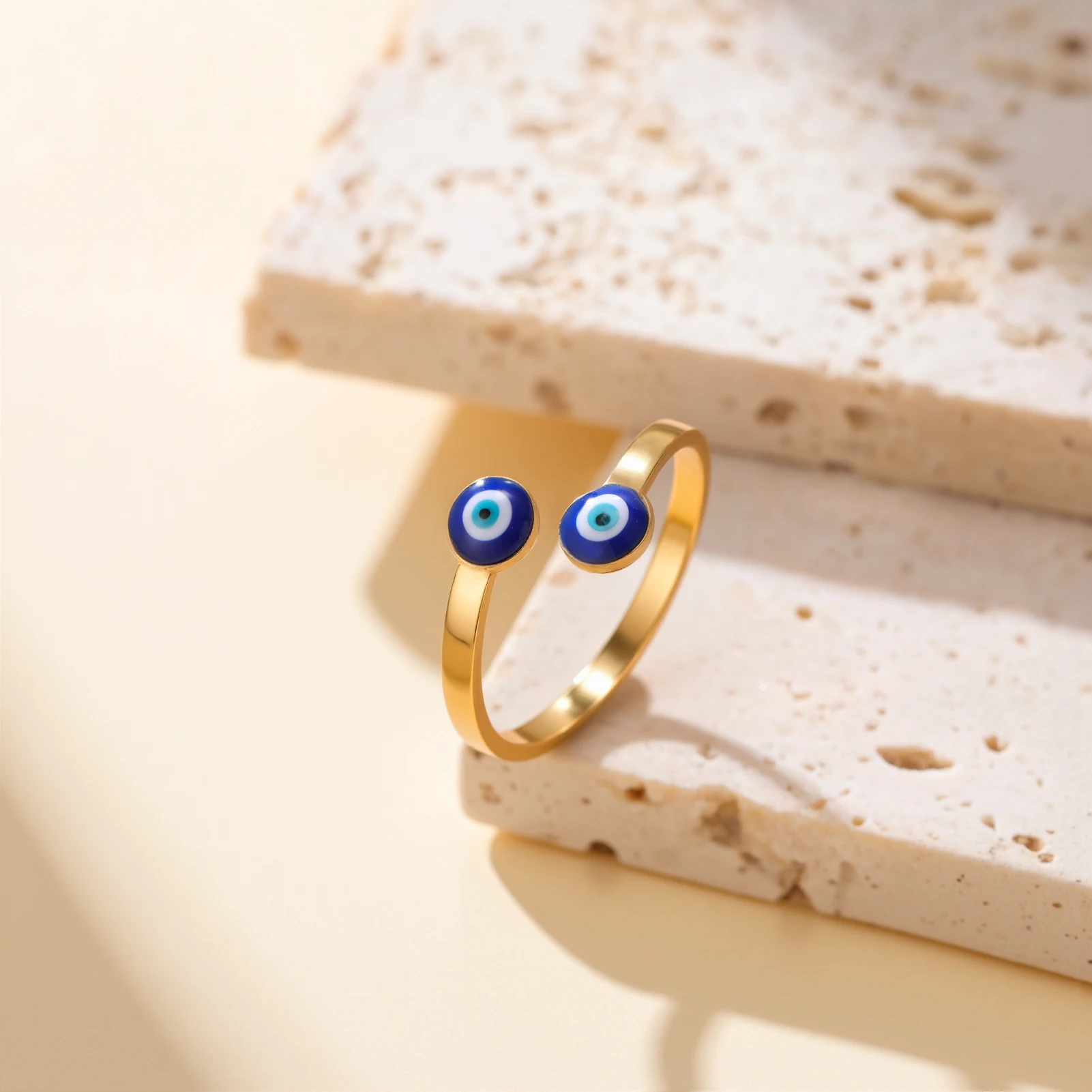 Women's Adjustable Evil Eye Open Ring, Gold Color