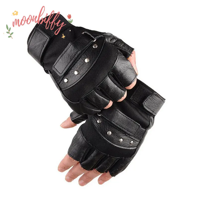 

Men's Army Military Tactical Half Finger Leather Fitness Gloves Bike Sport Gloves Gym Exercise Men Black Rivets Punk Gloves G135