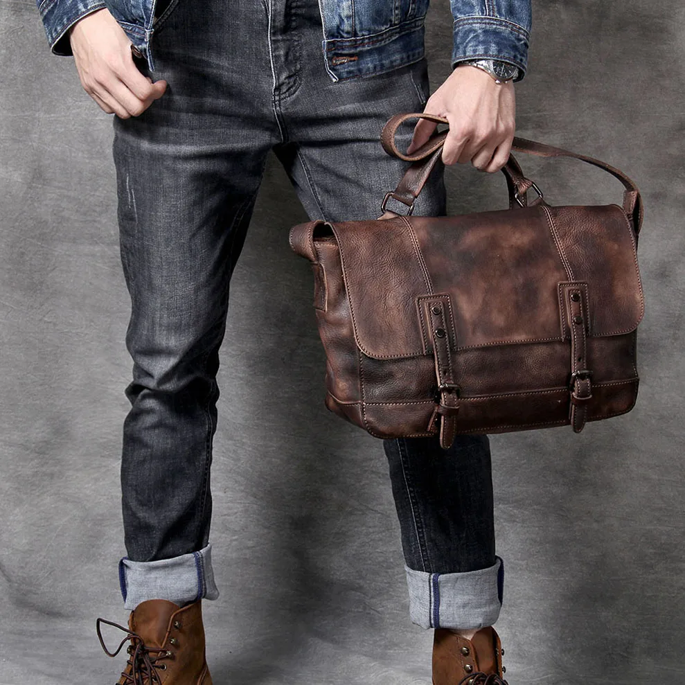 S.WORKER Vintage Echtes Leder männer Messenger Tasche Schulter Tasche Rindsleder Retro Casual Stil Umhängetaschen – Detail 6