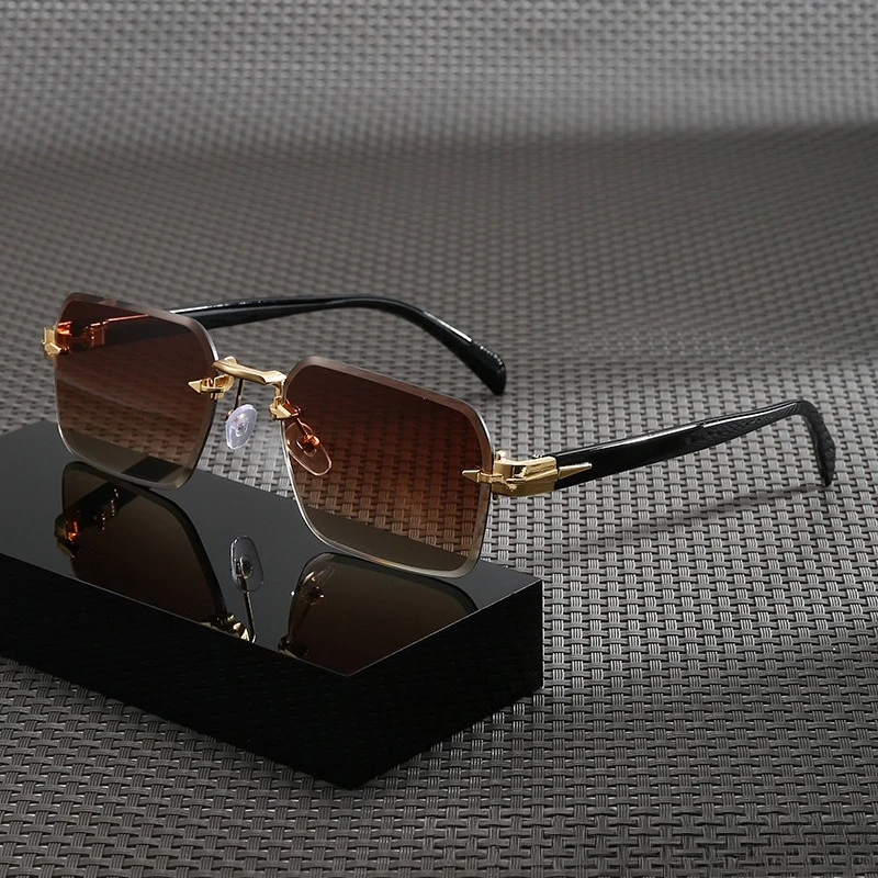 

Women and Men Personality Frameless Sunglasses Unisex New Trends Metal Square Frame Eyewear Luxury Designer Cut Edge Sunglasses