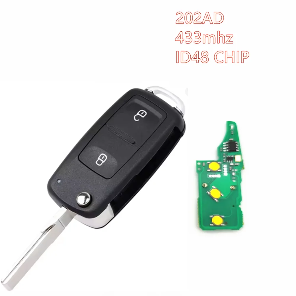 1pcs 2 button Remote Flip key for VW Volkswagen GOLF PASSAT Tiguan Polo Jetta Beetle Skoda Car key 434MHz ID48 Chip 5K0837202AD