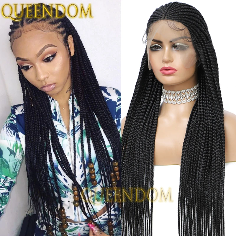 36 Inch Synthetic 13X8 Braid Wig Knotless Lace Front Box Braids Wig For Black Women Distressed Crochet Cornrow Plait Braided Wig