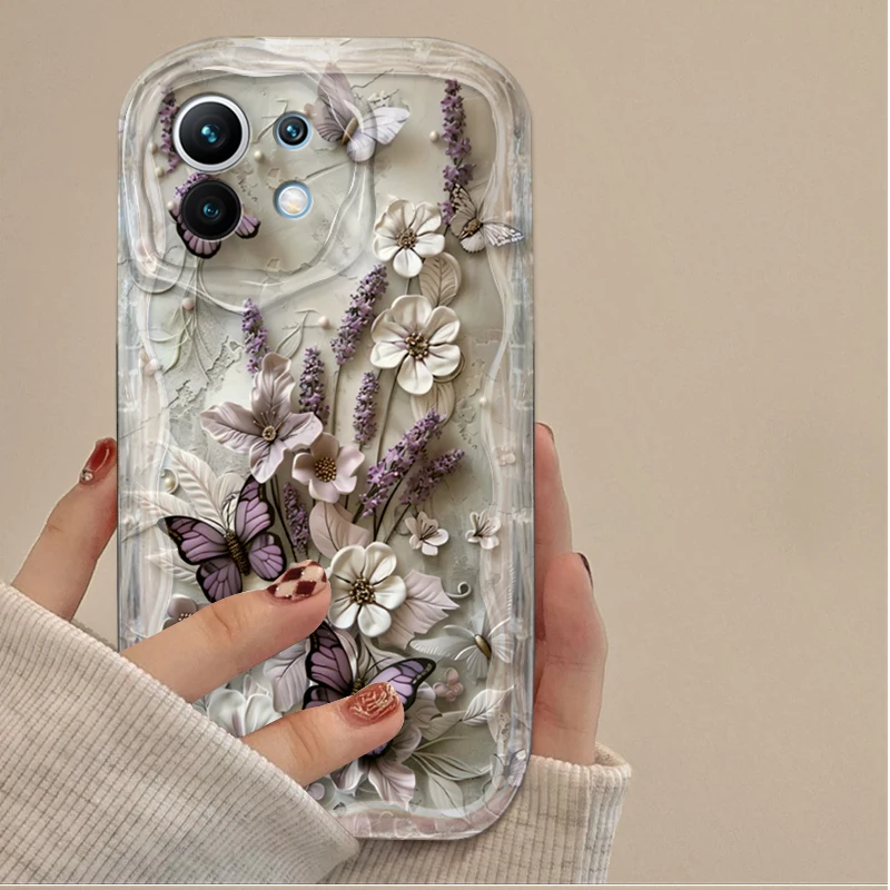 حافظة ناعمة على شكل فراشة أرجوانية عتيقة لهاتف Xiaomi POCO X7 X6 X5 X3 NFC F7 Ultra F6 F5 Pro F4 F3 GT M5S C65 C75 4G 5G M3 M4 M6