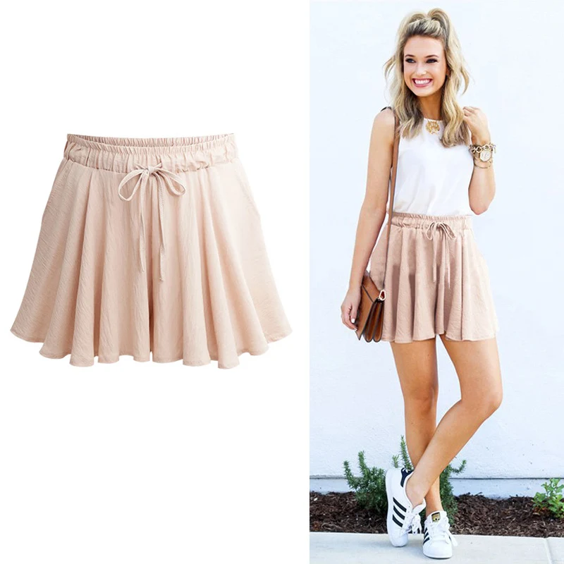 Women Shorts Summer Chiffon Casual Shorts Female Wide Leg Elastic High Waist Shorts Wide Leg  Womens Shorts Summer