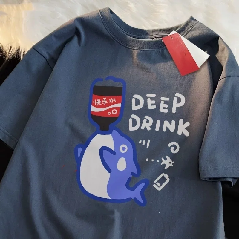 Whale Drinking Beverage Print Men's Short Sleeve T-Shirt 100%Cotton Breathable Summer Casual Sporty Style Quality Guaranteed