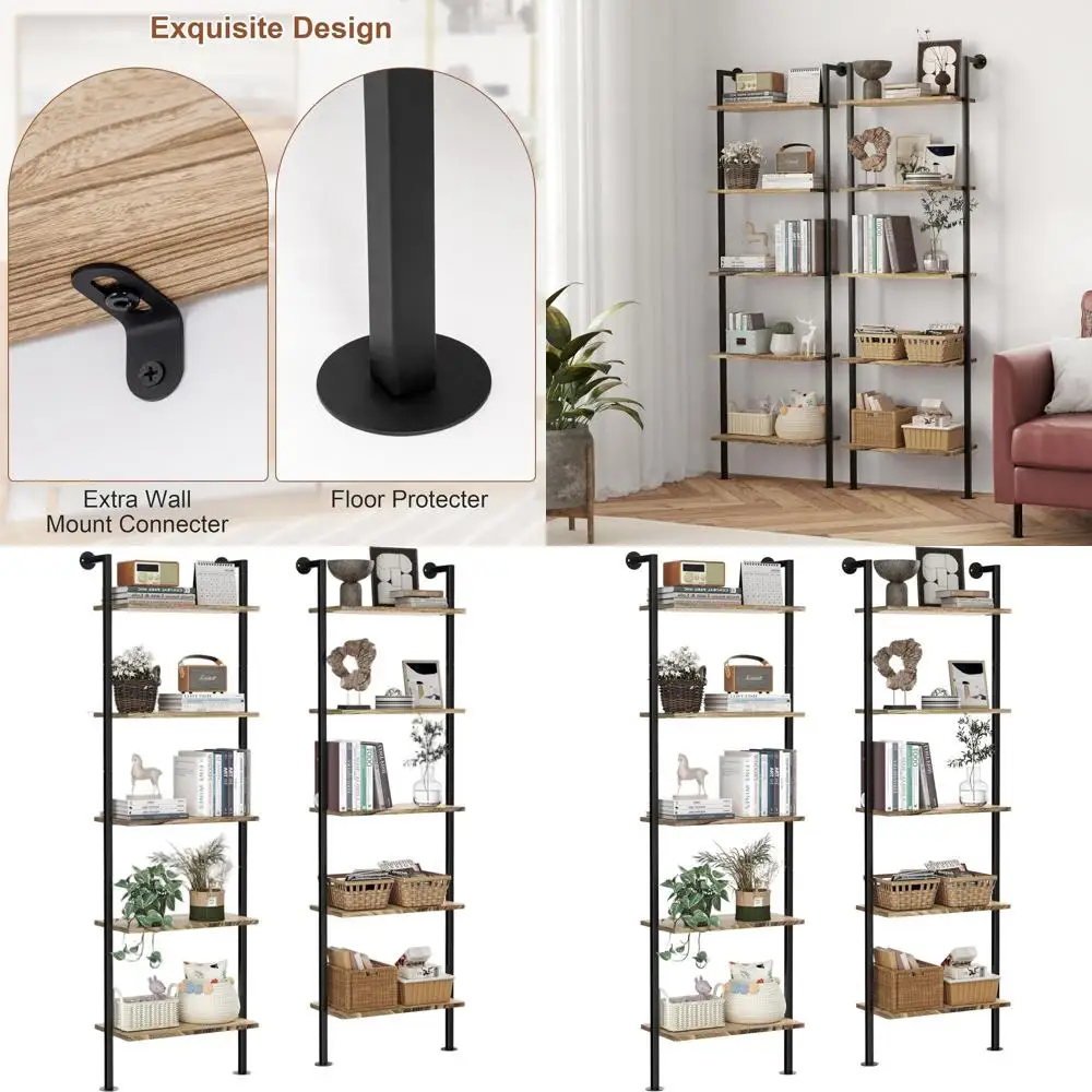 

Набор из 2 5-ярусных настенных полков-лестниц в деревенском коричневом стиле для хранения в гостиной и спальне