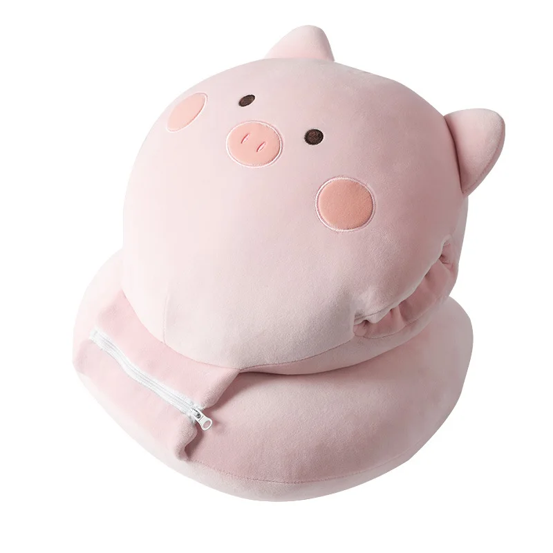 Multifunction Micro Fiber 3 In 1 Pillow Office Chair Neck Cartoon Pig Zipper Soft Fluffy Pillows