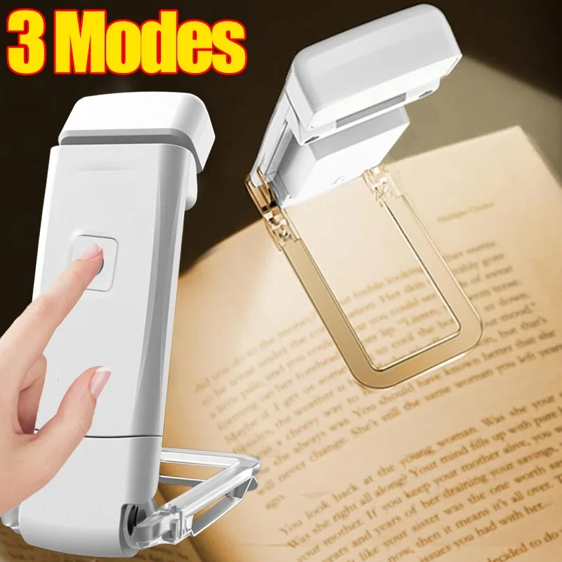 luz de livro recarregavel usb brilho ajustavel para protecao ocular clipe de led luz de marcador portatil para leitura na cama do carro 01