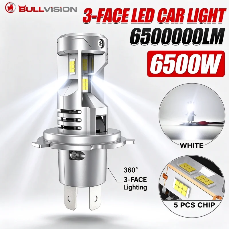 Bullvision 2Pcs H4 LED Lights Canbus High Power For Car 1:1 Headlight H4 LED High Low Beam Turbo Automotivo Lamp 12V 6000K Bulbs
