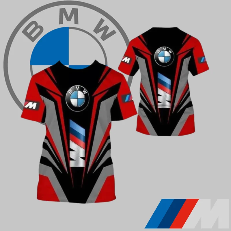 

New BMW Men's Quick-drying T-shirt, High-end Luxury Car Brand Short-sleeved Black and Red Casual Sports Off-road Motorcycle Top
