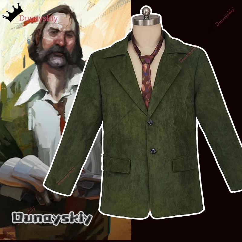 Kostum Harrier Du Bois Cosplay Game Disco Elysium Setelan Hijau + Dasi Pakaian Uniseks Pakaian Anime Halloween Setelan Permainan Peran Prop