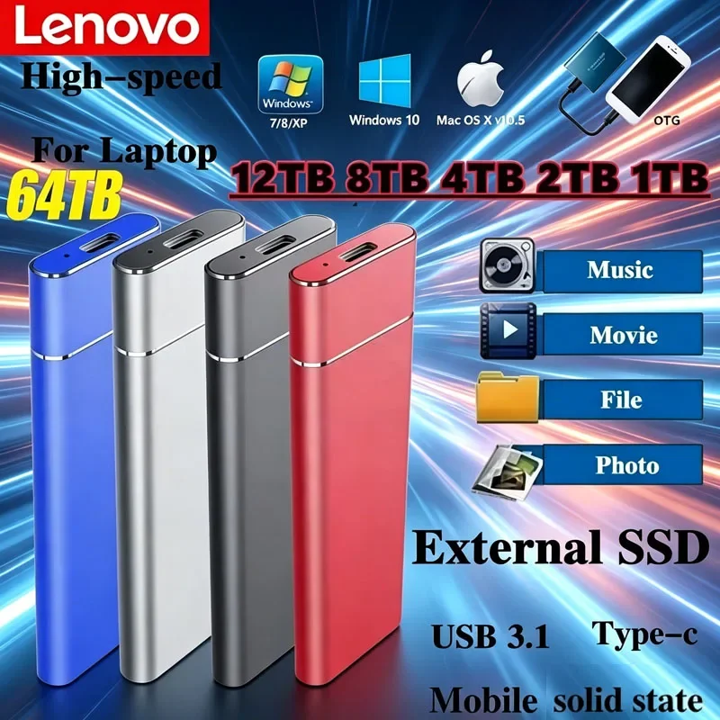 

Lenovo SSD Mini Portable SSD 256TB 1TB 2TB High-speed Original SSD Mass Storage USB3.0 External Hard Drive for Computer Laptop