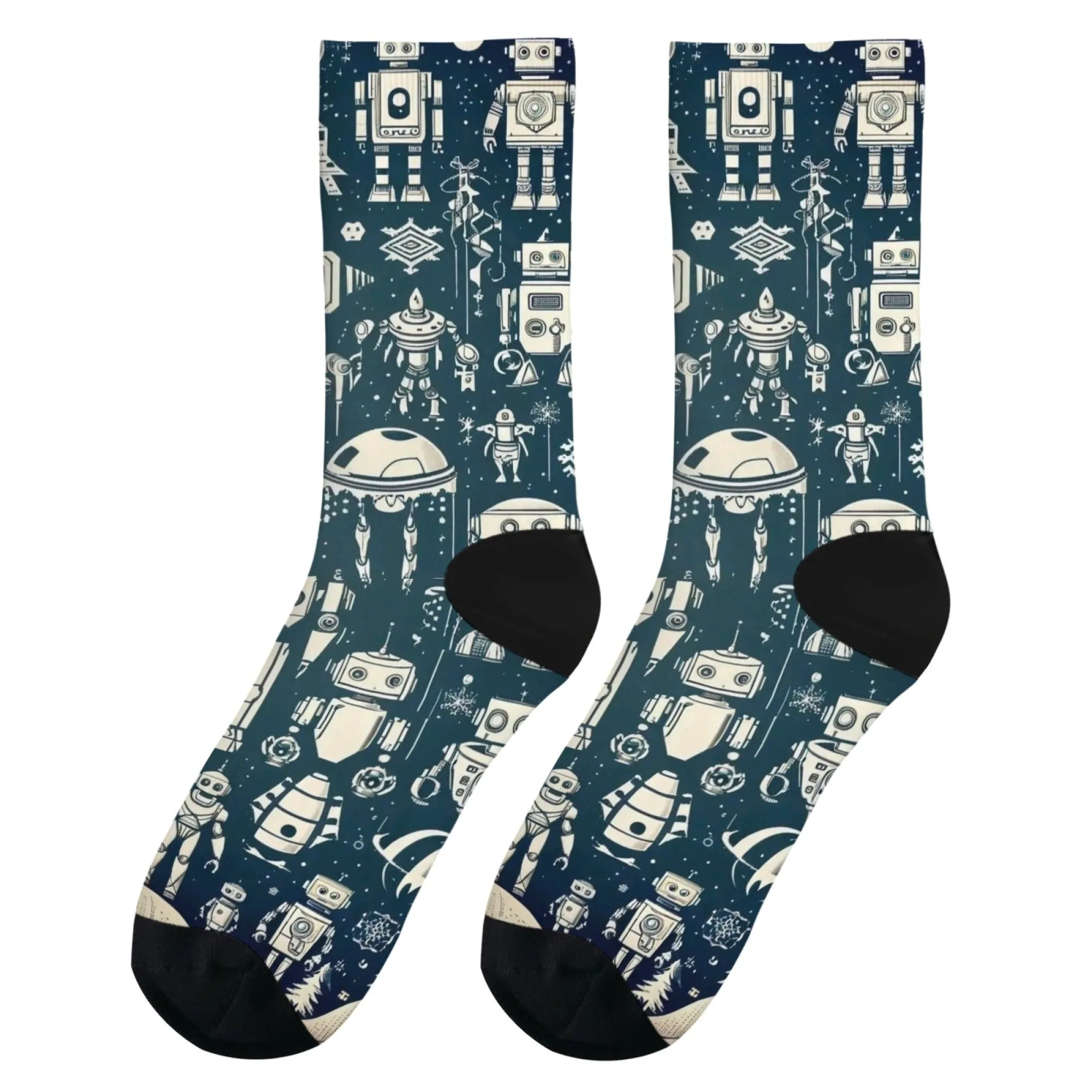Streetwear Vintage Robot Socks Bold Retro Sci-Fi Print Perfect for Urban Trendsetters Music Festivals & Edgy Casual Looks