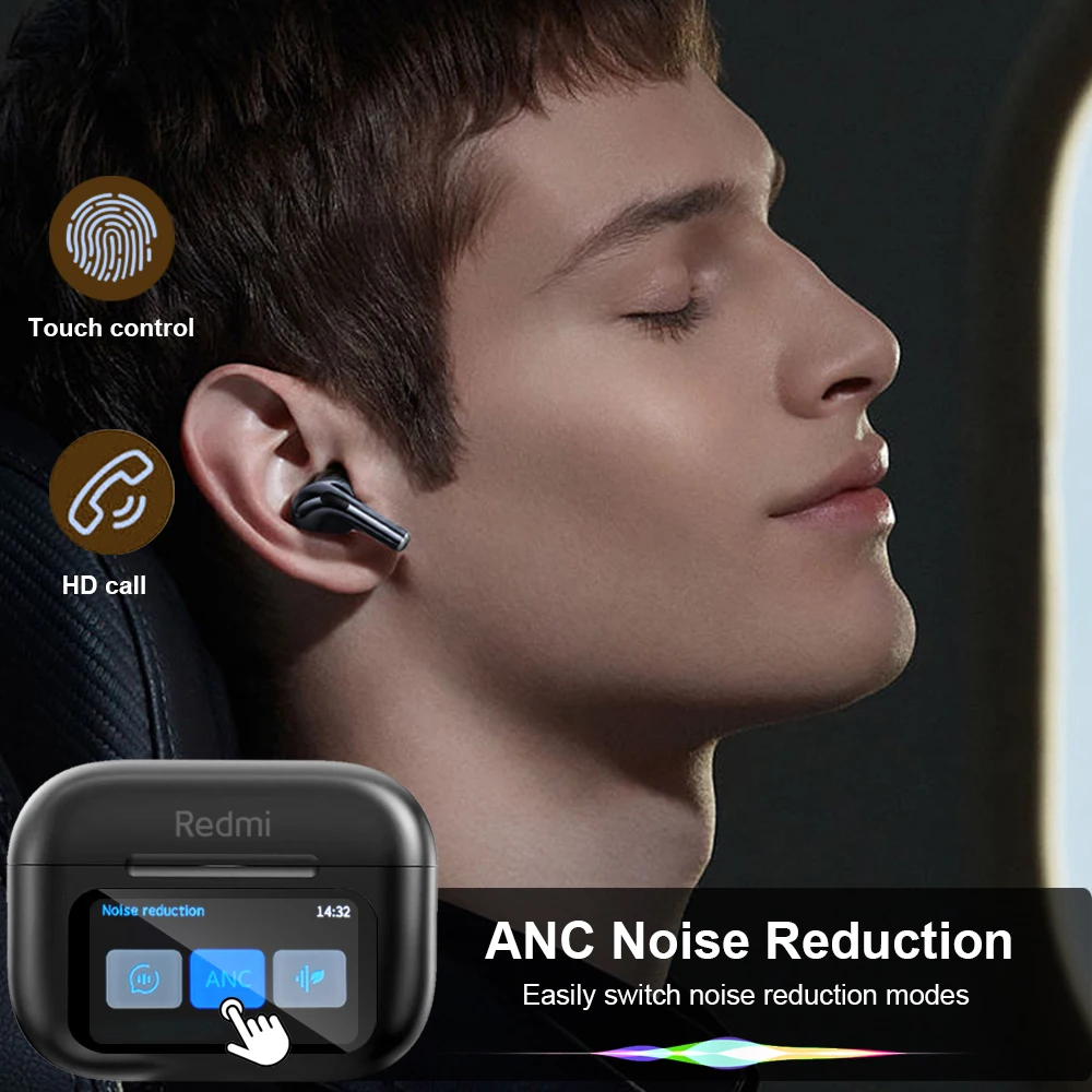 سماعات بلوتوث لاسلكية من Xiaomi ANC للحد من الضوضاء سماعات أذن صوت ستيريو HiFi تعمل باللمس وتحكم سماعات Mijia الأصلية
