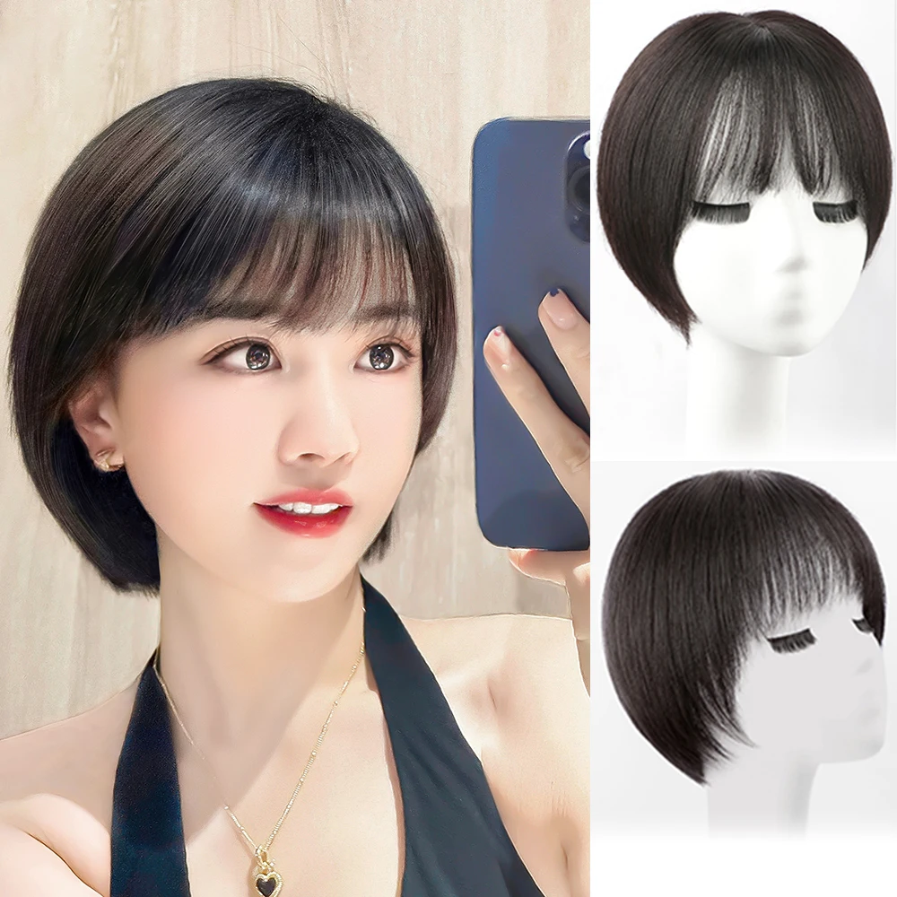 Short Black Bob Wigs Human Hair Straight Bob Wig with Bangs Soft Natural Human Hair Wigs for Women Daily Party Wear