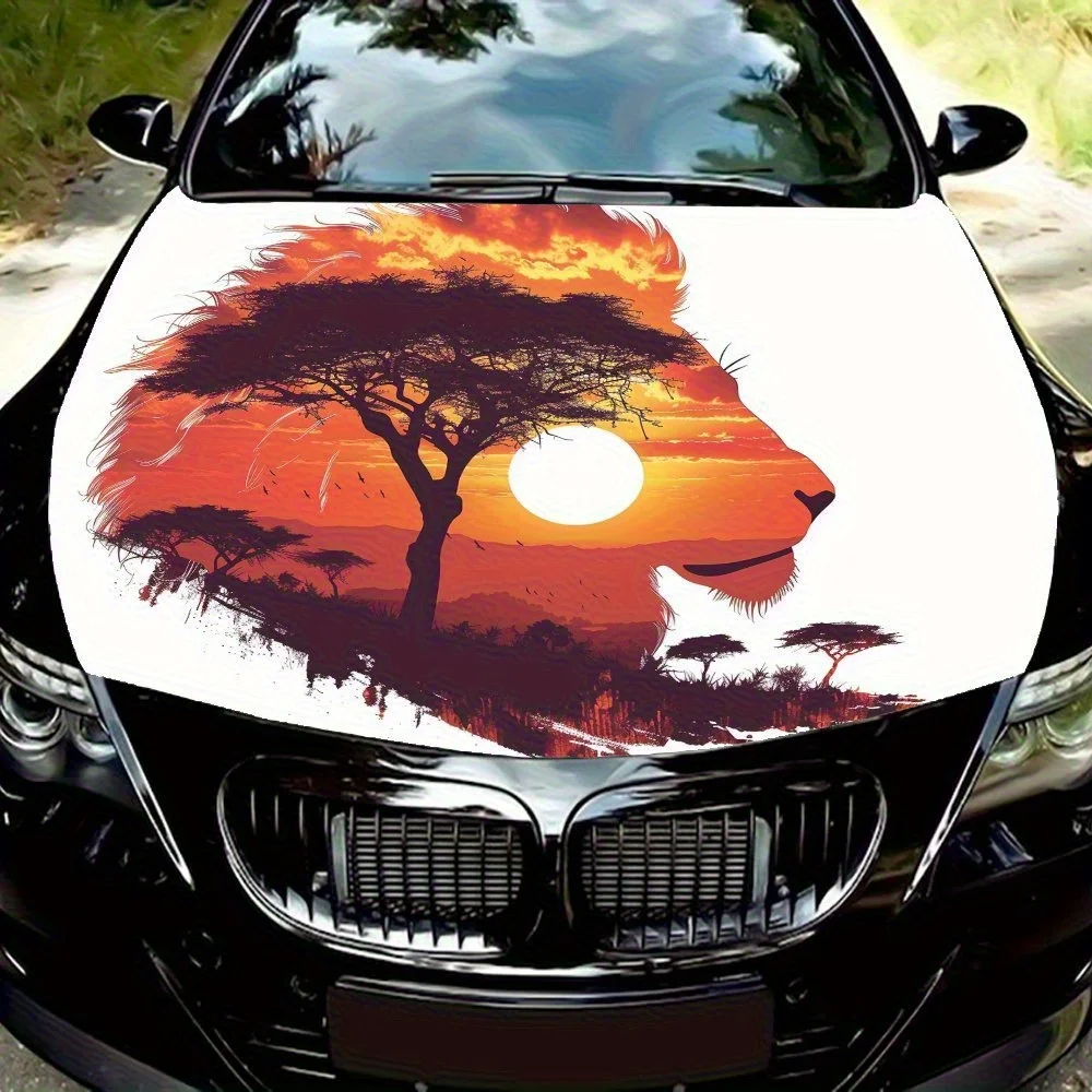 

Lion And Sunset Car Hood Sticker - Durable Polyvinyl Chloride (PVC), Car Hood Film, Sedan/SUV Hood Decals, Easy To Stick, Easy T
