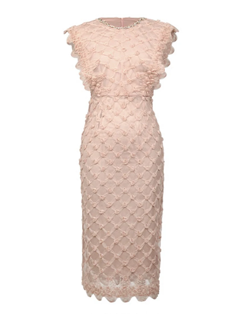 Women's Exquisite Chic Prom Dress for Woman Pretty Cute Mesh Rose Flowers Diamonds Bodycon Robe Female Date Party Vestidos Mujer