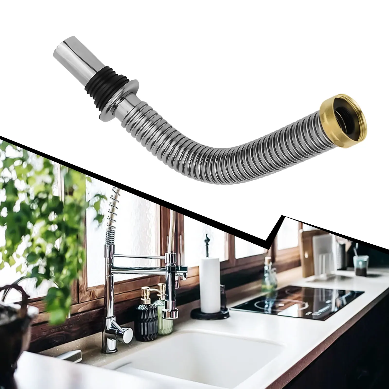 Sink Drain Hose Bathroom Kitchen Accessories Stainless Steel Sink Siphon Waste Drain Flexible Pipe Hose 1pc Silver