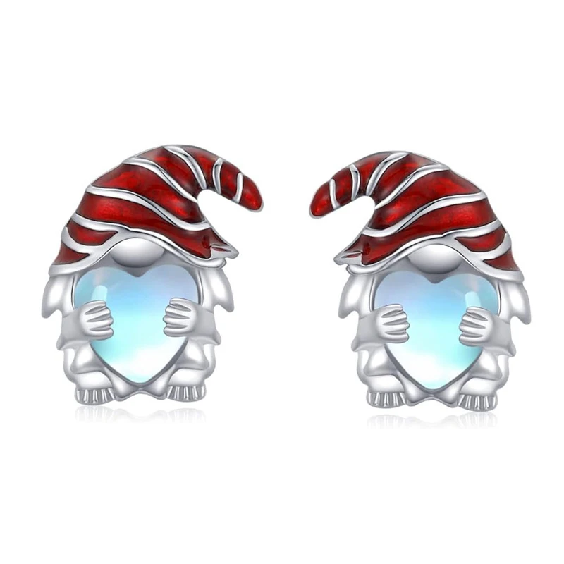 Huitan Niedliche Weihnachtsmann-Design-Weihnachtsohrringe für Frauen, roter Hut, Liebe, Imitation, Mondstein, Stein, kreativer Mode-Ohrschmuck