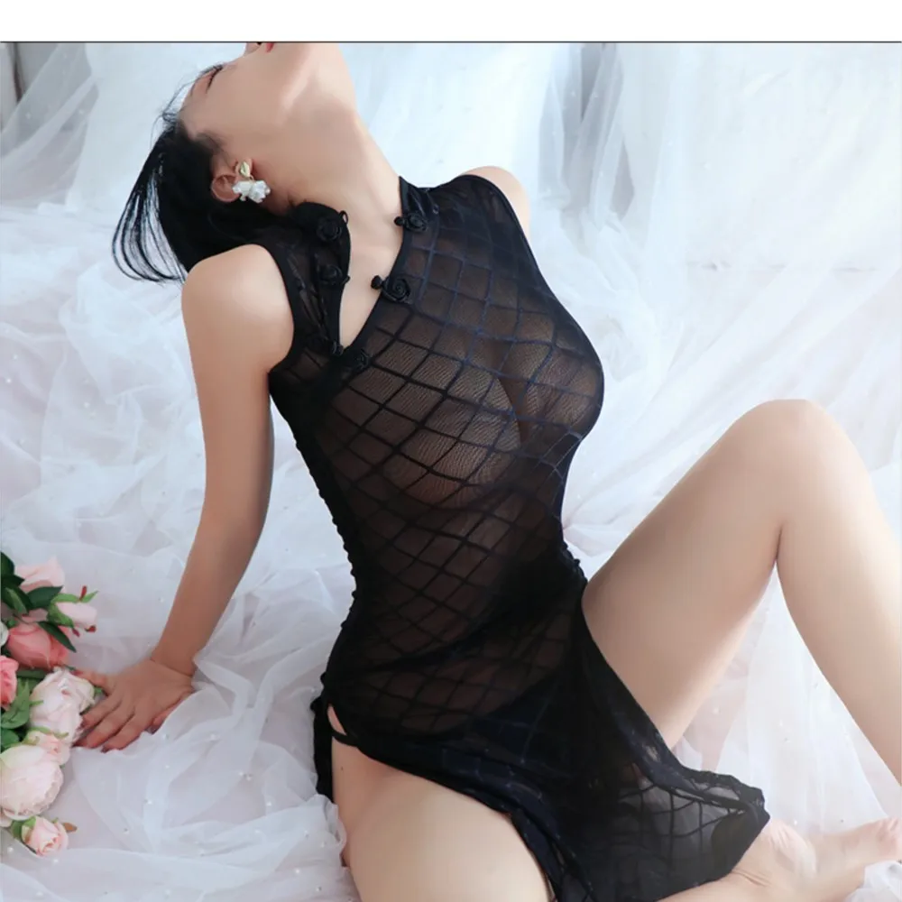 

Платье Qipao пикантная девушка сексуальная пижама с высоким разрезом qipao сексуальная сетка прозрачный наряд сексуальный комплект нижнего белья длинные платья с рукавами xxx