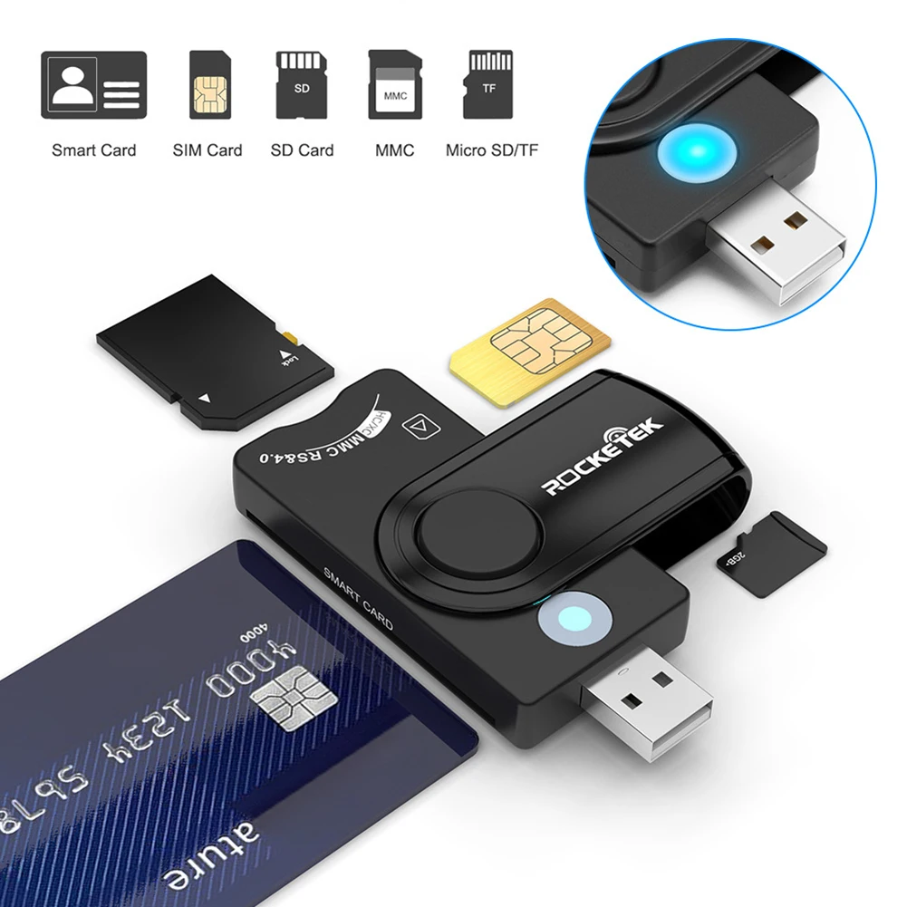 

USB 2.0 Устройство чтения смарт-карт TF Адаптер для чтения SIM-карт Устройство чтения смарт-карт памяти Адаптер флэш-накопителя для компьютера