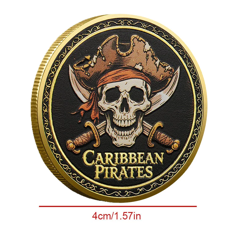 1PC Pirates of the Caribbean Black Pearl Ship Commemorative Coin, Gold-Plated Skull and Sword Challenge Coin Collectible