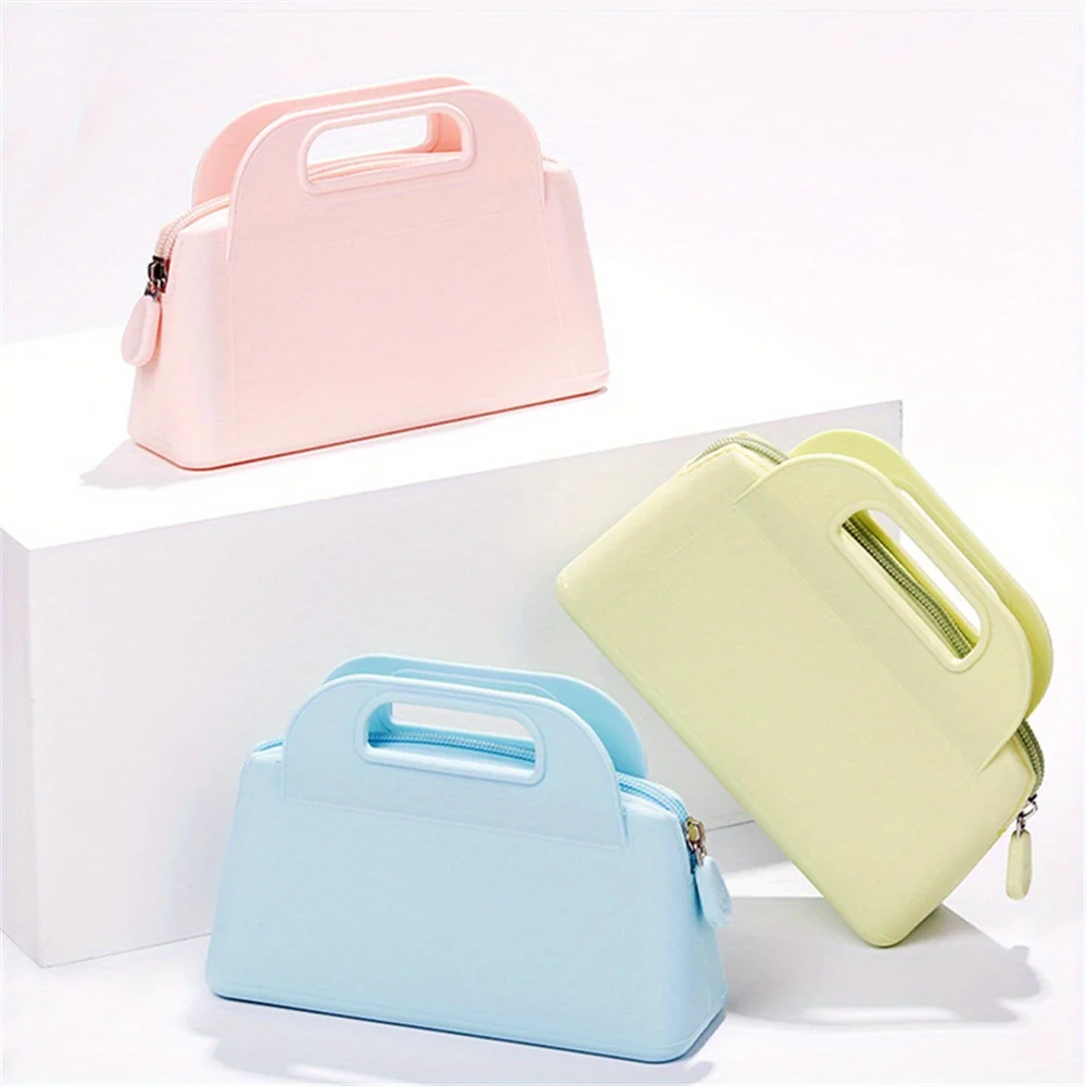 

Silicone Cosmetic Bag for Women Portable Storage Bag Zipper Closure Handbag Travel Toiletries Organizer Makeup Bag Hand-held