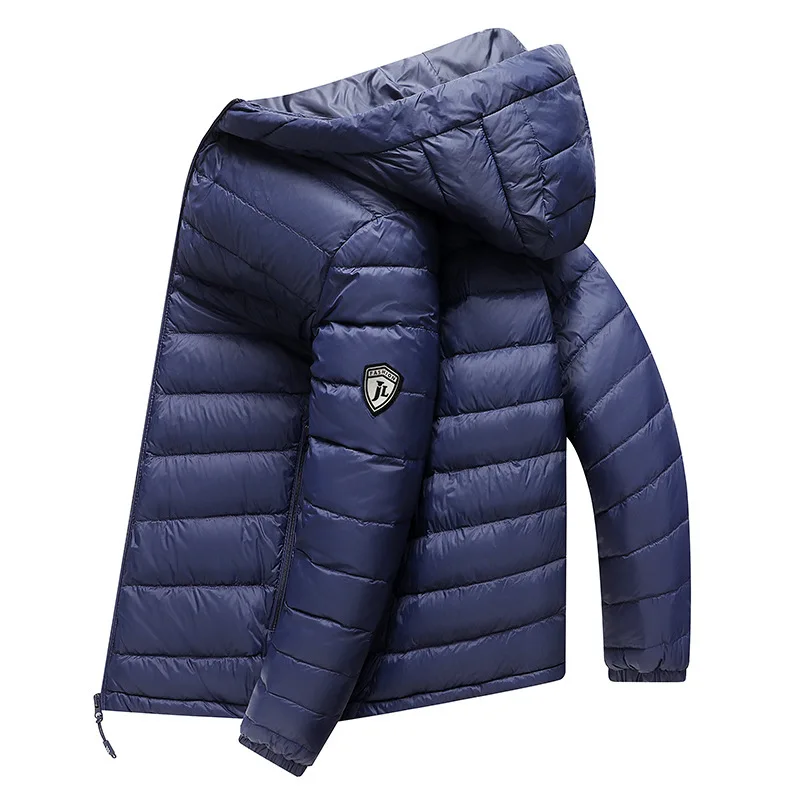 Parkas en duvet de canard léger pour hommes, veste thermique coupe-vent, pardessus chaud, optique rembourrée, capuche