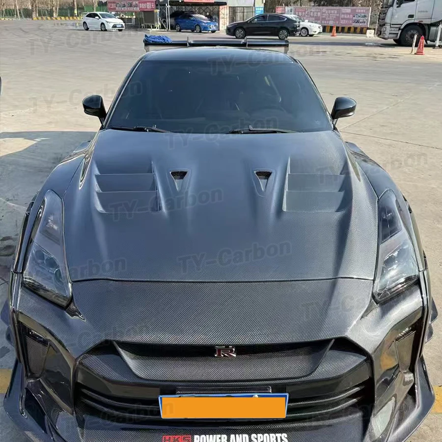 GTR35 أعلى نمط ريال ألياف الكربون الجبهة هود لنيسان GTR35 R35 GTR محرك بونيه غطاء محرك السيارة تنفيس الهواء قطع غيار السيارات Bodykit 2008 +