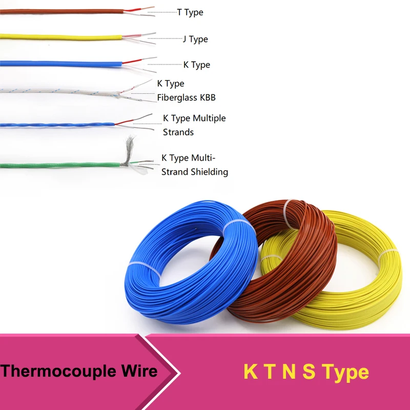 1/5/10m Thermocouple Wire K T N S Type 2 Cores PTFE Insulator Shielded Line High Temperature Measuring Compensation Cable