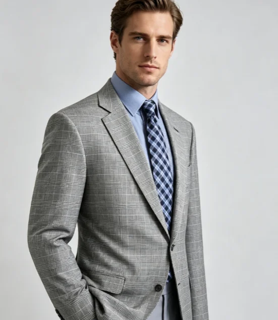 Classic Plaid Men Suits Customized Slim Fit  Notched Lapel Groom Party Tuxedos 2 Pieces Sets Male Formal Blazers Ropa Hombre