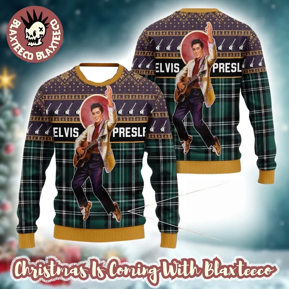2026/27 Winter New Elvis Presley Ugly Christmas Sweater 3D Printed Retro Rock Fun Festival Party Warm Hoodie Family Clothing