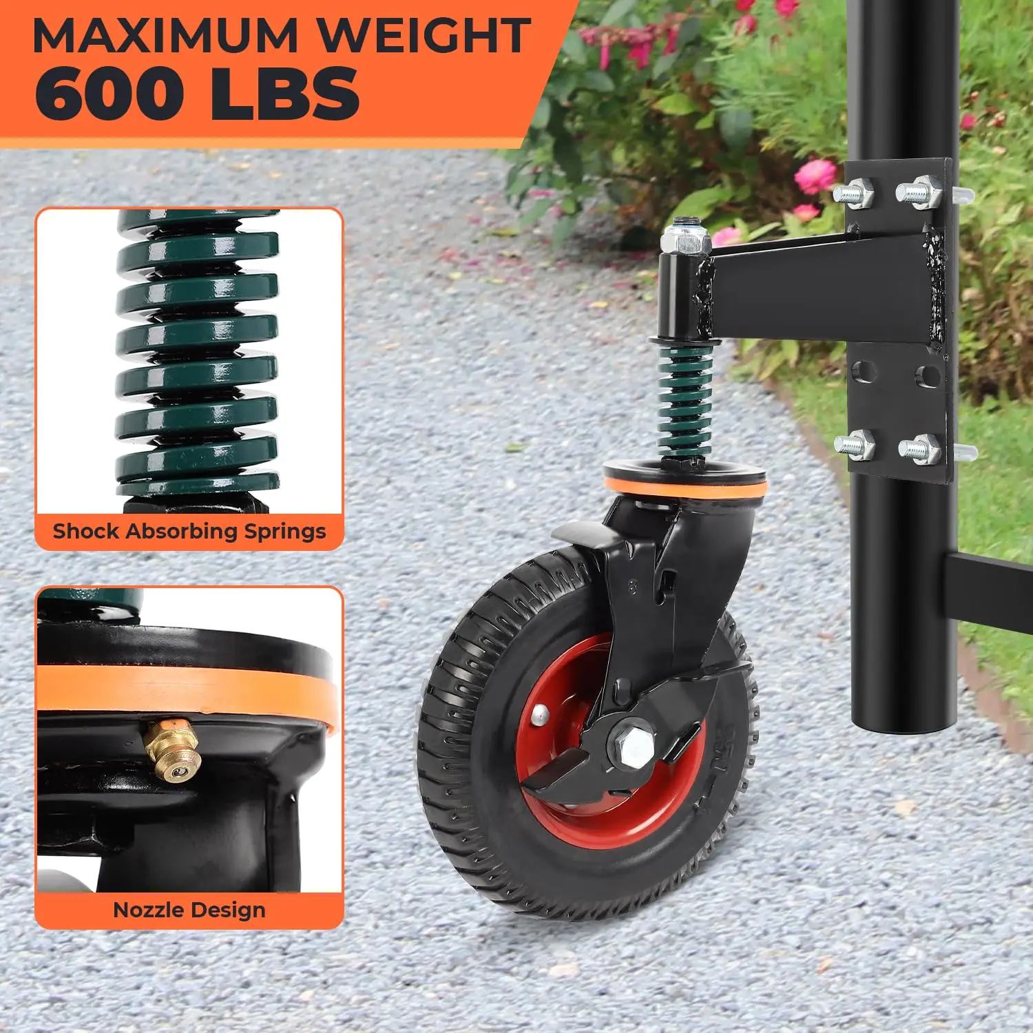 2 Pack 8inch Gate Wheel with Brake Moves Smoothly Fence Gate Wheel, 600Lb Capacity 360 Degree Rotation Gate Wheels