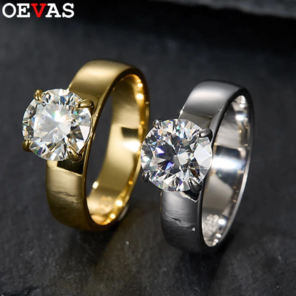 

OEVAS 2CT 8 мм Круглое кольцо с муассанитом для женщин S925 Серебро 18 К Золото D Цвет VVS1 Лабораторное обручальное кольцо с бриллиантами Изысканные ювелирные изделия