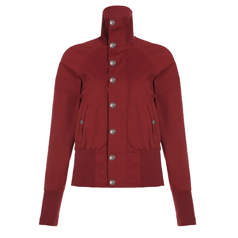 

American Street Style Personalized Stand Up Collar Motorcycle Zip Splicing Long Sleeved Casual Short Jacket