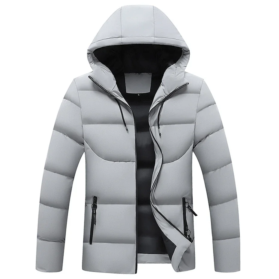 Solid Color Padded Jacket Men Parkas Winter Thick Jacket Coat Fashion Casual Solid Color Parkas Male Hooded Jackets Outerwear