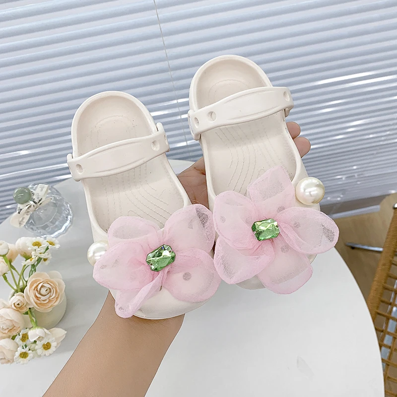 

New Children Mesh Flower Slippers Summer New Leopard Fashion Kids Breathable EVA Sandals Outdoor Non-slip Girls Beach Slippers
