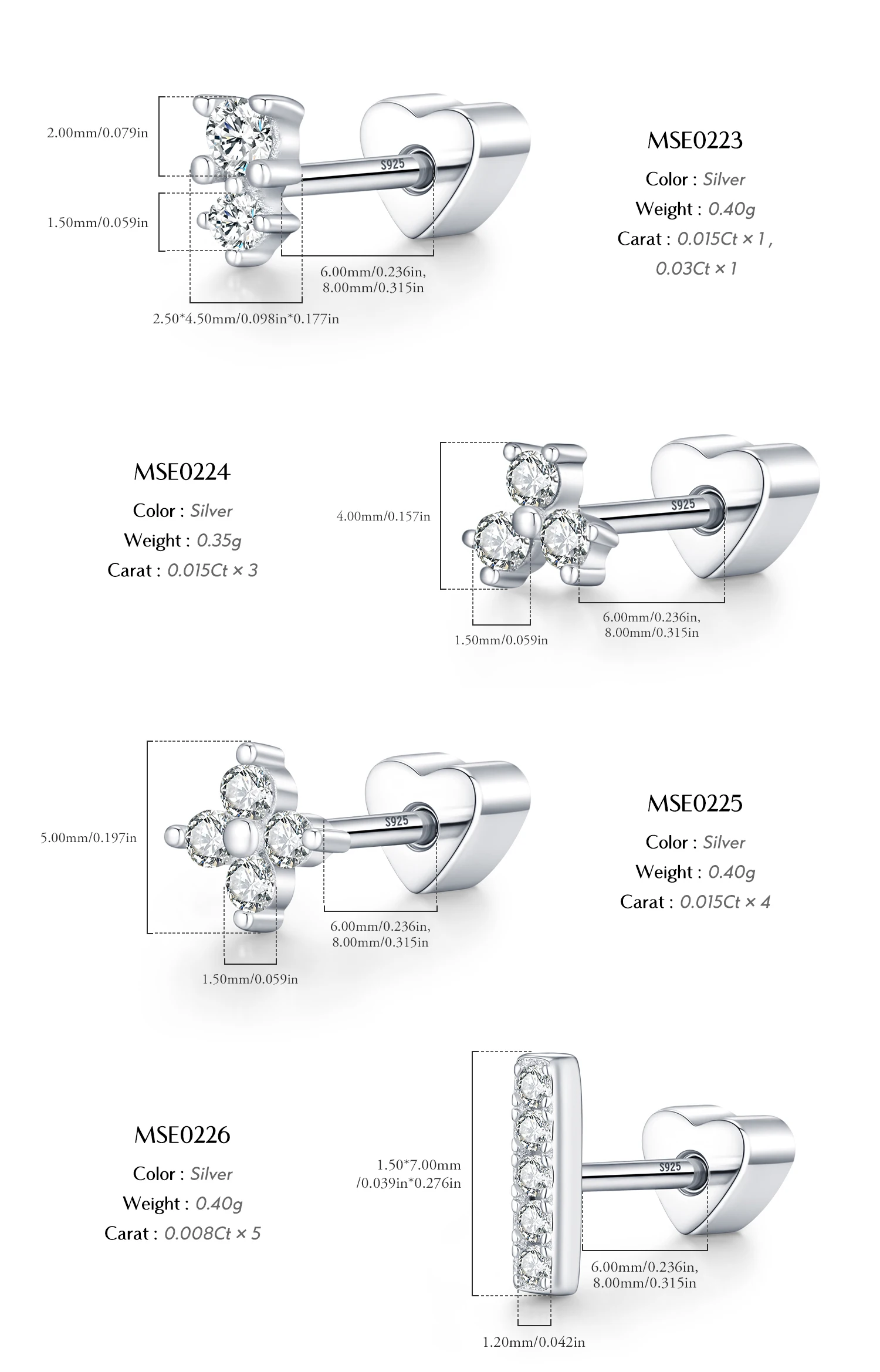 MODIAN 1PC D Moissanite Cartilage Stud 925 Sterling Stapelbare Schraub-Ohrstecker in mehreren Formen für Frauen Urlaubsschmuck – Detail 10