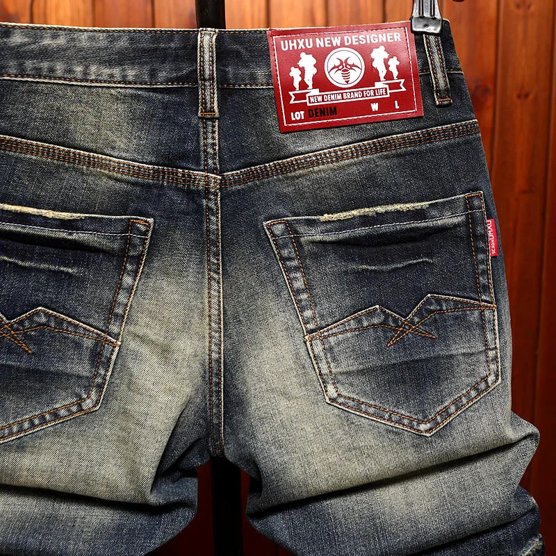 Five point denim shorts for men, summer American street fashion trend, retro washed nostalgic denim mid pants