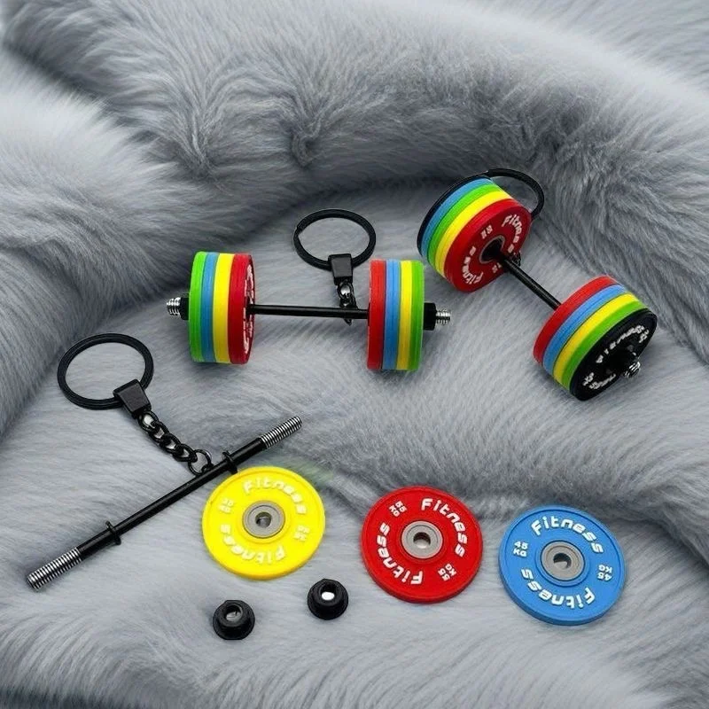 16 Colors Dumbbell Keychain Set DIY Detachable Barbell Keychain Silicone Weight Plates Weightlifting Keyring Gift for Gym Lovers