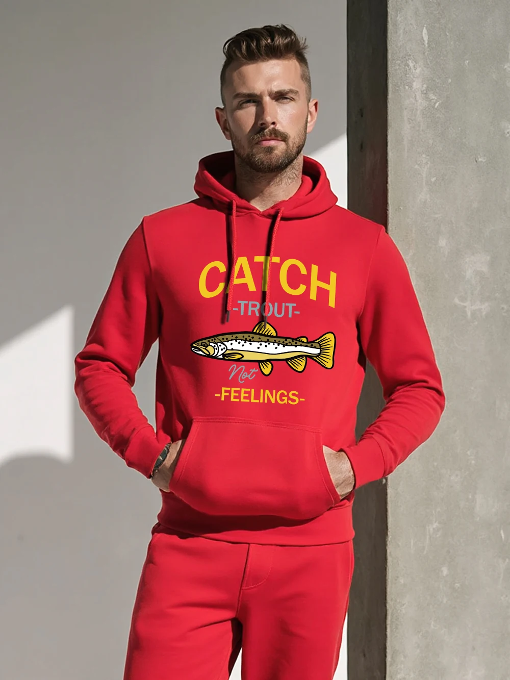 Catch Trout Feelings Printing Hoodies Mens Basics Sporty Hooded Fleece Warm Soft Sweatshirts Casual Pocket Unisex Sportswear