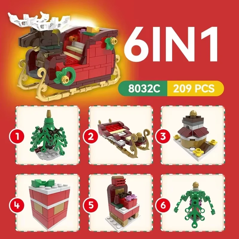 ﻿   Dorf Weihnachten Zug Urlaub Haus Schlitten Kutsche Weihnachtsbaum Modell Bausteine Ziegel Montage Kinder Weihnachtsgeschenk