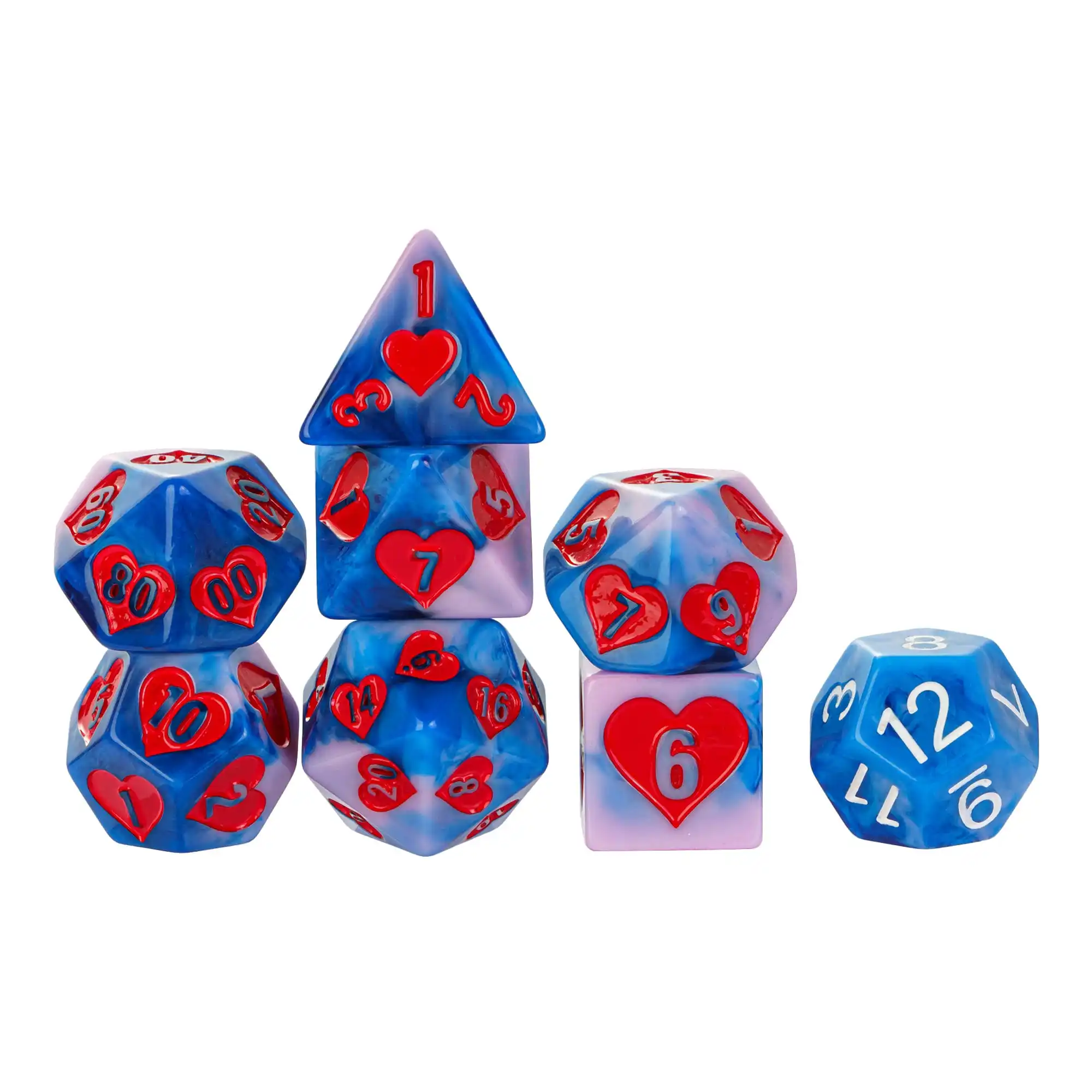 Cusdie Heart-shaped DND Dices 8Pcs Sweet Love D&D Dice Set D4 D6 D8 D10 D% D12 D20 Polyhedral Dice for Role Playing Board Games