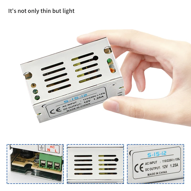 Alimentatore Switching AC DC 12V 15V 5V convertitore 220V trasformatore di illuminazione a LED 15W 24W 36W 60W 72W 100W 120W 200W 300W