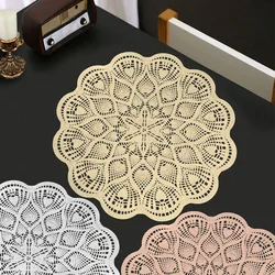 6/4pcs Embroidered Style Placemats PVC Hollow Out Light Luxury Simple Coffee Dining Table Decor Mat High-end Insulation Coaster