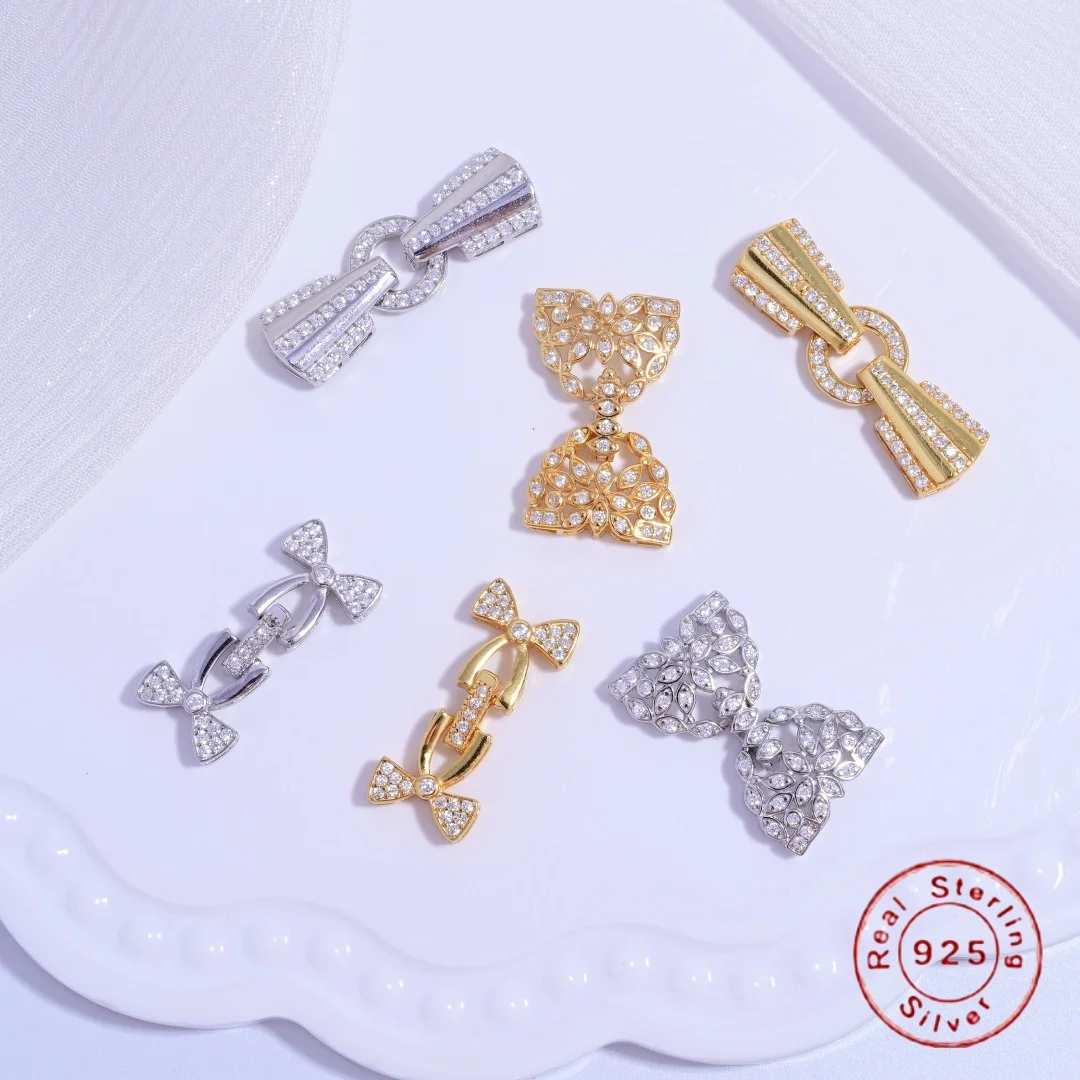 S925 Sterling Silver Multi - row Pearl Necklace and Bracelet Clasp, DIY Handmade Pearl Beading Link Clasp Accessories SK118
