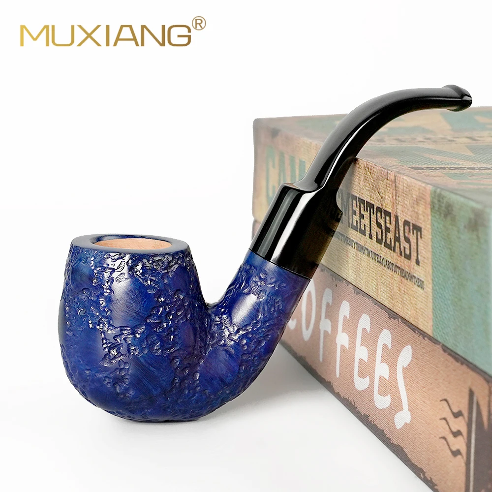 Briar Tobacco Pipe, China Artisan Pipe, Small Lightweight & Hand Crafted Wooden Tobacco Pipes, Bent Wood Design, 9mm blue, 614