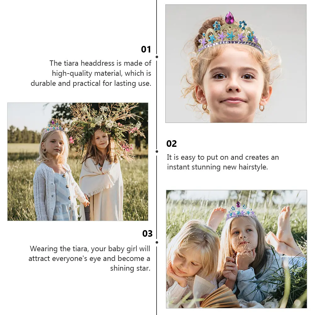 

3pcs Ocean Themed Crown Hair Hoops Little Crowns Delicate Tiara Headdress For Birthday Party Princess Decor